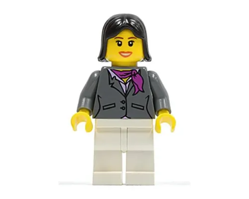 Dark Bluish Gray Jacket with Magenta Scarf, White Legs, Black Female Hair Image