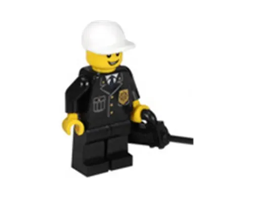 Police - City Suit with Blue Tie and Badge, Black Legs, White Short Bill Cap, Open Grin Image