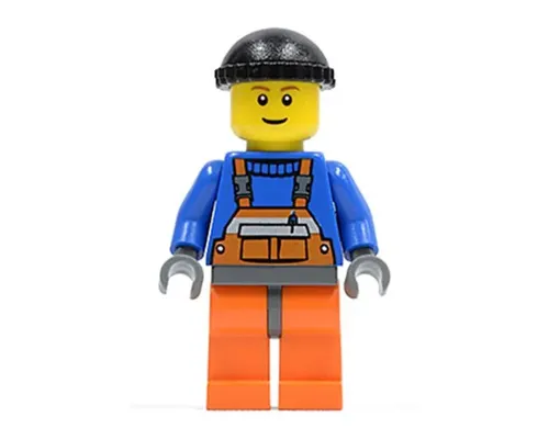 Overalls with Safety Stripe Orange, Orange Legs and Dark Bluish Gray Hips, Black Knit Cap Image