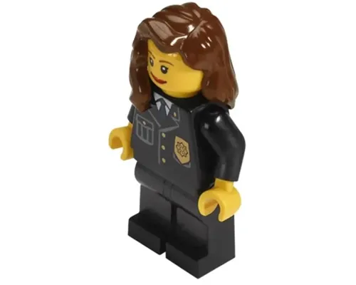 Police - City Suit with Blue Tie and Badge, Black Legs, Reddish Brown Female Hair over Shoulder Image