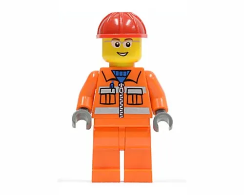 Construction Worker - Orange Zipper, Safety Stripes, Orange Arms, Orange Legs, Red Construction Helmet, Glasses with Gray Side Frames (Crane Operator) Image