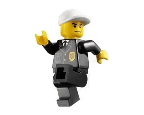 Police - City Suit with Blue Tie and Badge, Black Legs, White Short Bill Cap, Scowl Image