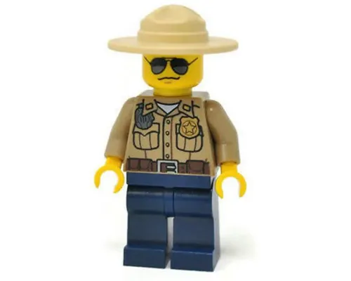 Forest Police - Dark Tan Shirt with Pockets, Radio and Gold Badge, Dark Blue Legs, Campaign Hat, Black and Silver Sunglasses Image