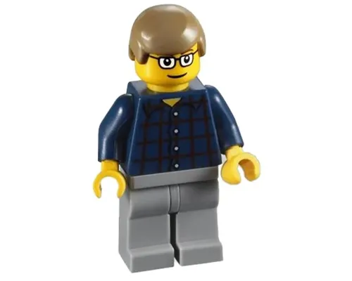 Plaid Button Shirt, Light Bluish Gray Legs, Dark Tan Male Hair, Glasses Image