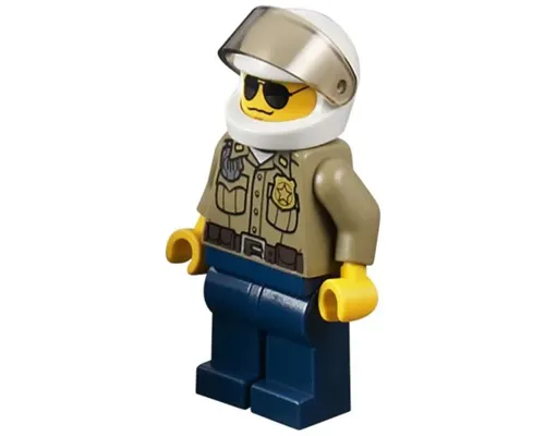 Forest Police - Dark Tan Shirt with Pockets, Radio and Gold Badge, Dark Blue Legs, White Helmet with Visor, Black and Silver Sunglasses Image