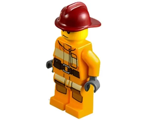 Fire - Bright Light Orange Fire Suit with Utility Belt, Dark Red Fire Helmet, Sweat Drops Image