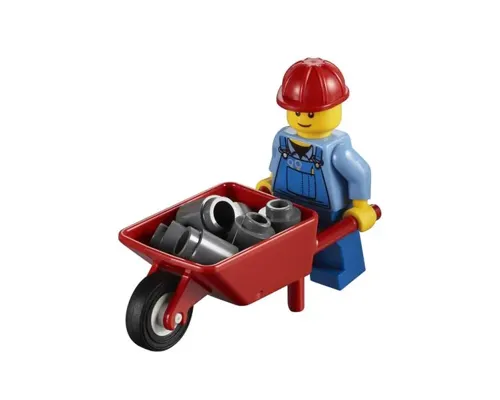 Overalls with Tools in Pocket Blue, Red Construction Helmet, Black Eyebrows, Thin Grin Image