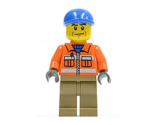 Construction Worker - Orange Zipper, Safety Stripes, Orange Arms, Dark Tan Legs, Blue Short Bill Cap Image