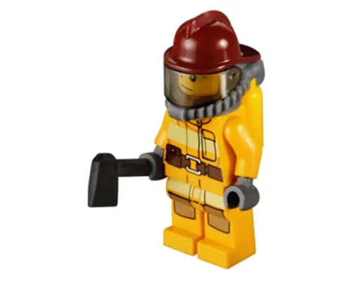 Fire - Bright Light Orange Fire Suit with Utility Belt, Dark Red Fire Helmet, Yellow Air Tanks, Sweat Drops Image