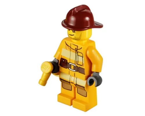 Fire - Bright Light Orange Fire Suit with Utility Belt, Dark Red Fire Helmet, Crooked Smile and Scar Image