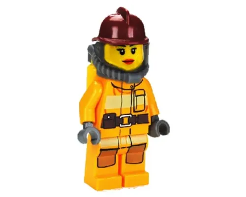 Fire - Bright Light Orange Fire Suit with Utility Belt, Dark Red Fire Helmet, Yellow Air Tanks, Red Lips Image