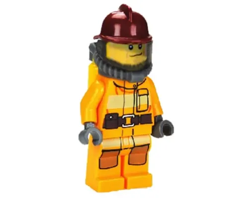 Fire - Bright Light Orange Fire Suit with Utility Belt, Dark Red Fire Helmet, Yellow Air Tanks, Black Eyebrows, Chin Dimple Image