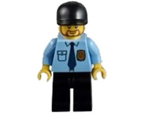 Police - City Shirt with Dark Blue Tie and Gold Badge, Black Legs, Black Short Bill Cap, Brown Beard Rounded Image