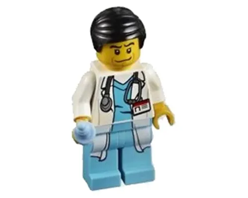 Doctor - Long Lab Coat over Dark Azure Shirt, Stethoscope, Black Smooth Hair Image