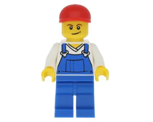 Overalls Blue over V-Neck Shirt, Blue Legs, Red Short Bill Cap, Crooked Smile Image