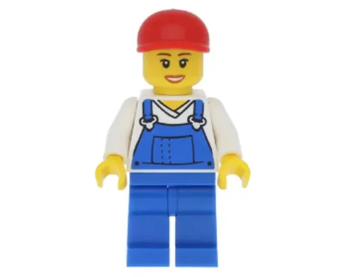 Overalls Blue over V-Neck Shirt, Blue Legs, Red Short Bill Cap, Open Mouth Smile Image