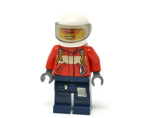 Fire - Pilot Male, Red Fire Suit with Carabiner, Dark Blue Legs, White Helmet, Trans-Brown Visor, Orange Safety Glasses Image