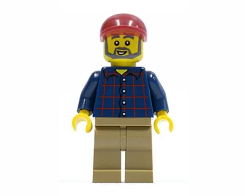 Plaid Button Shirt, Dark Tan Legs, Dark Red Short Bill Cap, Dark Bluish Gray Beard and Eyebrows Image