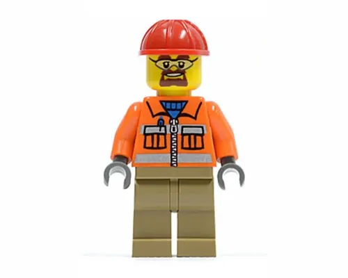 Construction Worker - Orange Zipper, Safety Stripes, Orange Arms, Dark Tan Legs, Red Construction Helmet, Safety Goggles Image