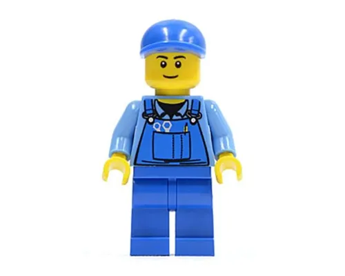 Overalls with Tools in Pocket Blue, Blue Short Bill Cap, Thin Grin Image