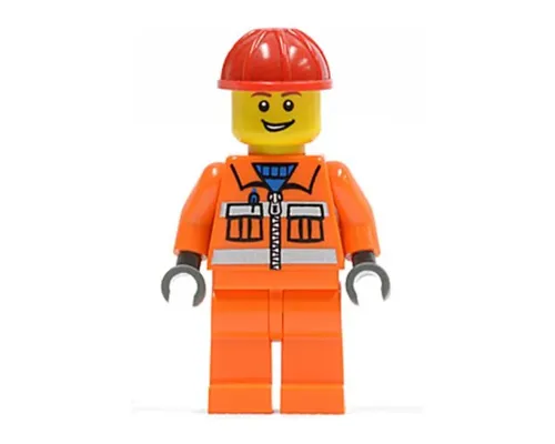 Construction Worker - Orange Zipper, Safety Stripes, Orange Arms, Orange Legs, Red Construction Helmet, Open Grin Image