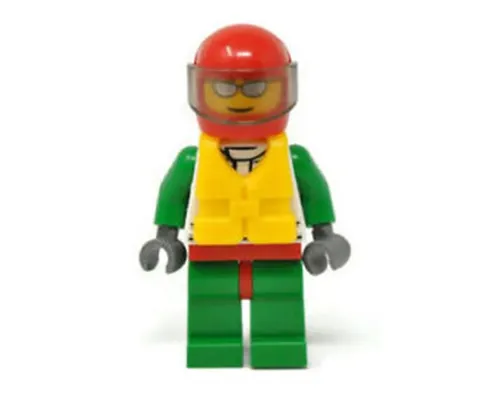 Octan - Jacket with Red and Green Stripe, Red Hips and Green Legs, Red Helmet, Trans-Brown Visor, Silver Sunglasses, Life Jacket Center Buckle Image