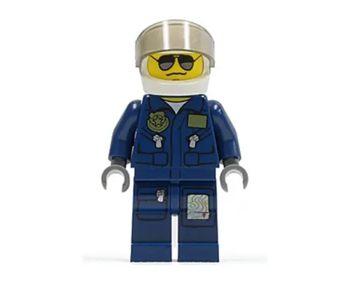 Forest Police - Helicopter Pilot, Dark Blue Flight Suit with Badge, Helmet, Black and Silver Sunglasses, NO Eyebrows Image