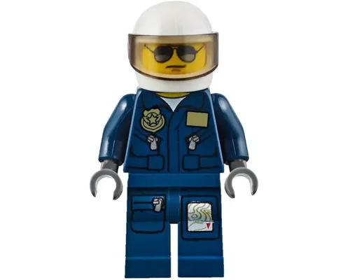 Forest Police - Helicopter Pilot, Dark Blue Flight Suit with Badge, Helmet, Black and Silver Sunglasses, Black Eyebrows Image