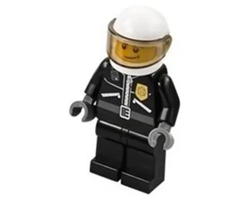 Police - City Leather Jacket with Gold Badge and 'POLICE' on Back, White Helmet, Trans-Brown Visor, Crooked Smile Image