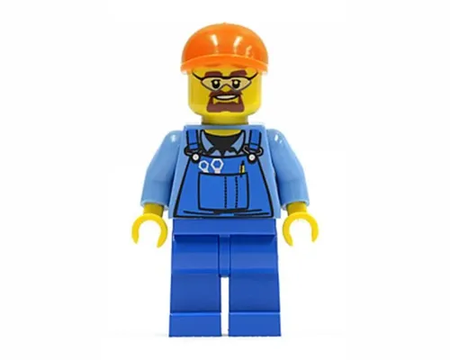 Overalls with Tools in Pocket Blue, Orange Short Bill Cap, Safety Goggles Image