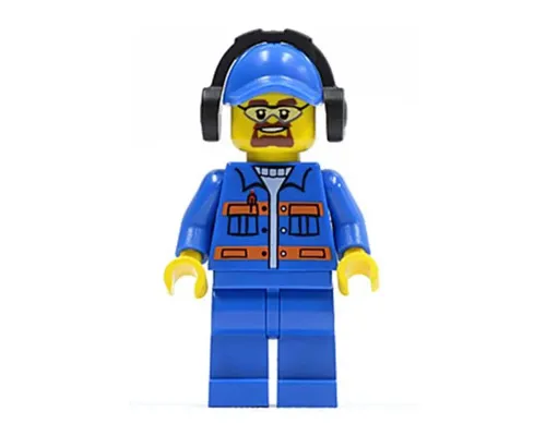 Blue Jacket with Pockets and Orange Stripes, Blue Legs, Blue Cap with Hole, Headphones, Safety Goggles Image