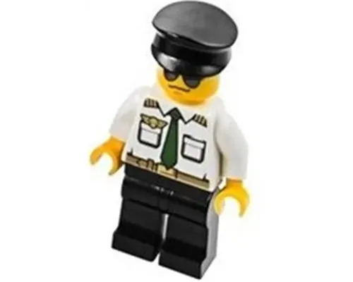 Airport - Pilot, White Shirt with Dark Green Tie and Belt, Black Legs, Black Hat Image