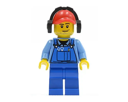 Cargo Worker - Overalls with Tools in Pocket Blue, Red Cap with Hole, Headphones Image