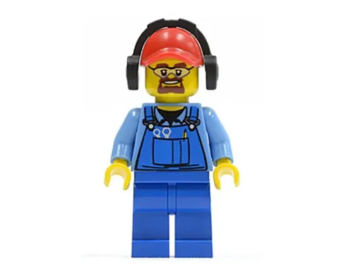 Cargo Worker - Overalls with Tools in Pocket Blue, Red Cap with Hole, Headphones, Safety Goggles Image