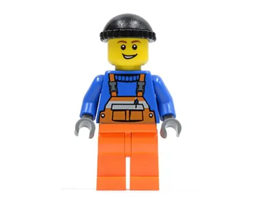 Overalls with Safety Stripe Orange, Orange Legs, Black Knit Cap (Dock Worker) Image