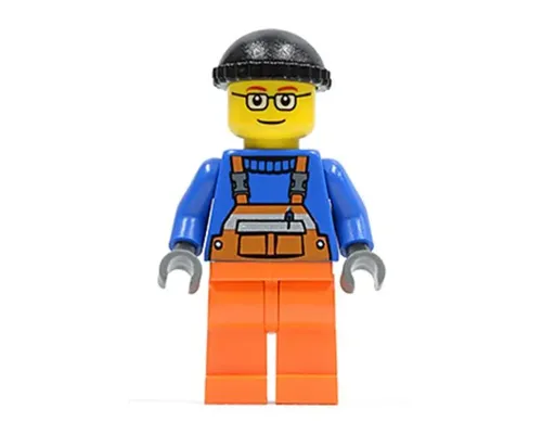 Overalls with Safety Stripe Orange, Orange Legs, Black Knit Cap, Glasses (Crane Operator) Image