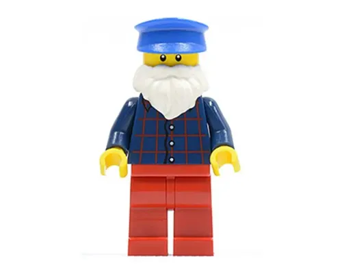 Plaid Button Shirt, Red Legs, White Short Beard, Blue Hat Image