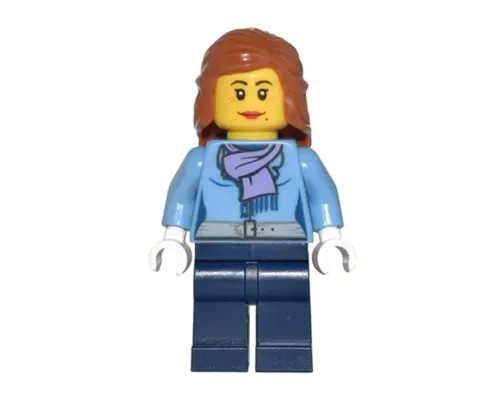 Medium Blue Jacket with Light Purple Scarf, Dark Blue Legs, Dark Orange Female Hair Mid-Length Image