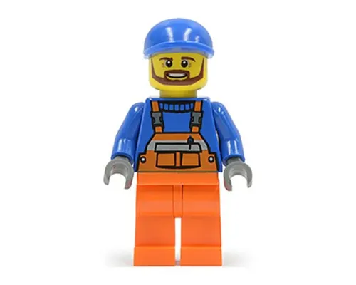 Overalls with Safety Stripe Orange, Orange Legs, Blue Short Bill Cap, Brown Beard (Tow Truck Driver) Image