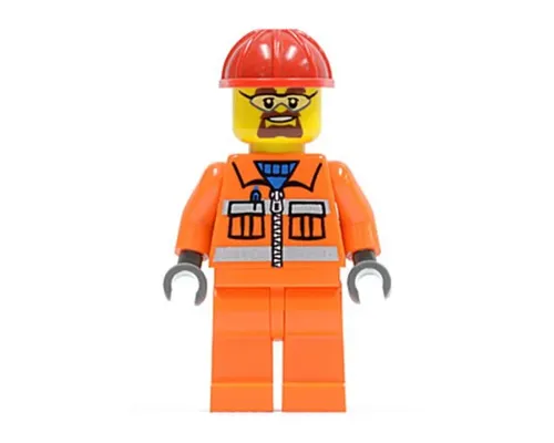 Construction Worker - Orange Zipper, Safety Stripes, Orange Arms, Orange Legs, Red Construction Helmet, Beard and Safety Goggles Image