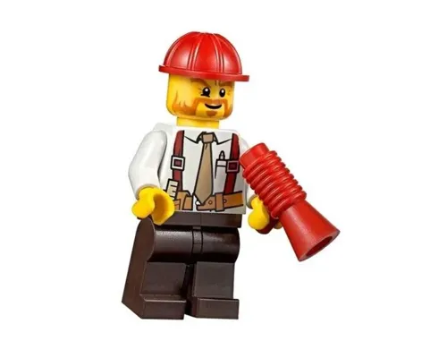 Construction Foreman - Shirt with Tie and Suspenders, Dark Brown Legs, Red Construction Helmet Image