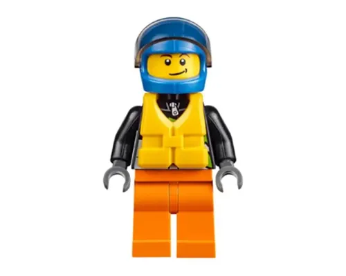 Xtreme Powerboat Driver, Male, Brown Dimple, Black Racing Jacket, Orange Legs, Blue Standard Helmet, Yellow Life Jacket Image