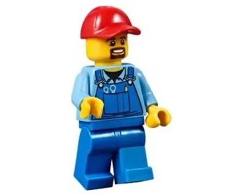 Overalls with Tools in Pocket Blue, Red Cap with Hole, Brown Moustache and Goatee Image