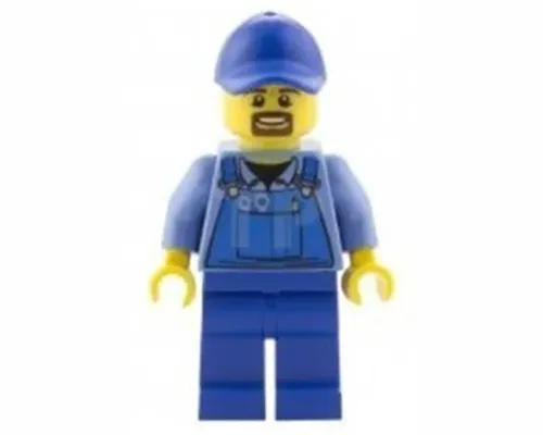 Overalls with Tools in Pocket Blue, Blue Cap with Hole, Brown Moustache and Goatee Image