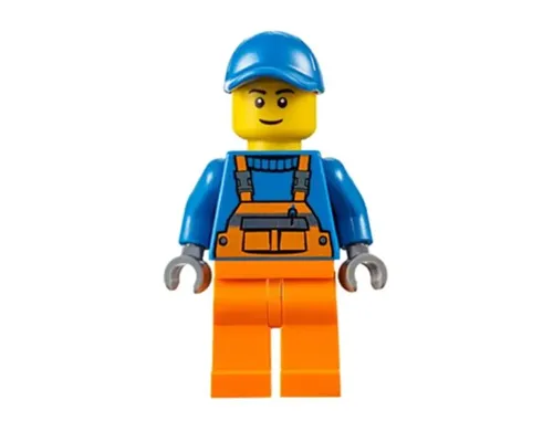 Overalls with Safety Stripe Orange, Orange Legs, Blue Short Bill Cap, Thin Grin Image