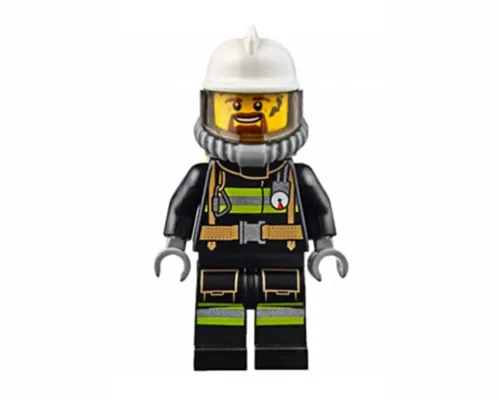 Fire - Reflective Stripes with Utility Belt, White Fire Helmet, Breathing Neck Gear with Air Tanks, Trans-Brown Visor, Goatee Image