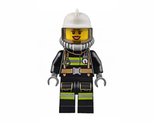 Fire - Reflective Stripes with Utility Belt, White Fire Helmet, Breathing Neck Gear with Air Tanks, Trans-Brown Visor, Peach Lips Open Mouth Smile Image