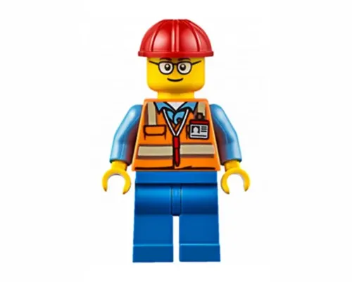 Orange Safety Vest with Reflective Stripes, Blue Legs, Red Construction Helmet, Glasses (TV Tower Technician) Image