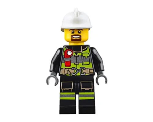 Fire - Reflective Stripes with Utility Belt and Flashlight, White Fire Helmet, Brown Moustache and Goatee Image