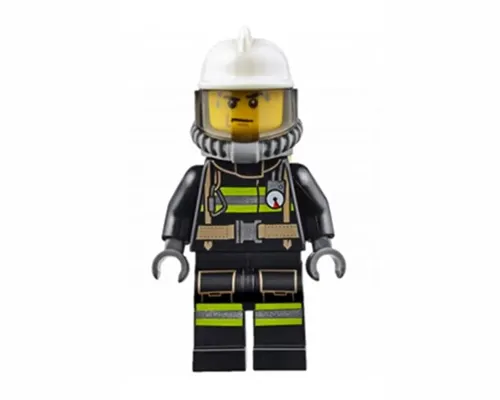 Fire - Reflective Stripes with Utility Belt, White Fire Helmet, Breathing Neck Gear with Air Tanks, Trans-Brown Visor, Sweat Drops Image